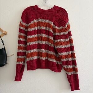 Free People Frankie Red and Orange Striped Sweater